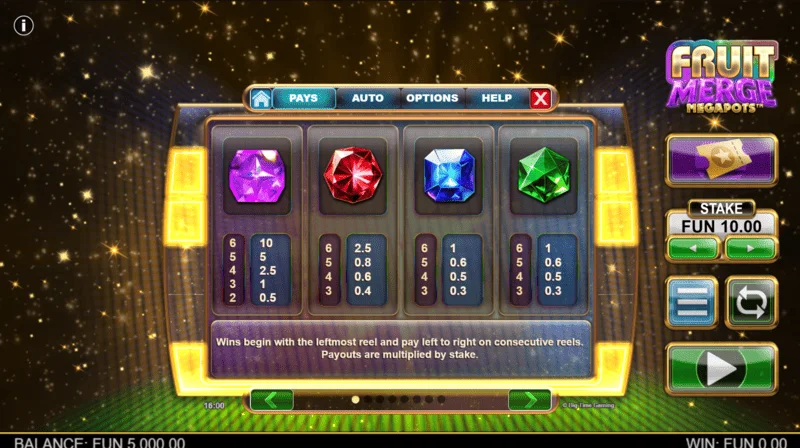 Fruit Merge Megapots - tabel pembayaran di layar utama